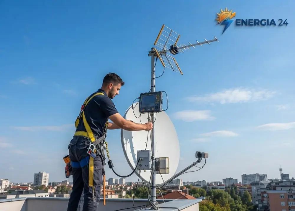 Installazione di antenna satellitare e parabola sul terrazzo