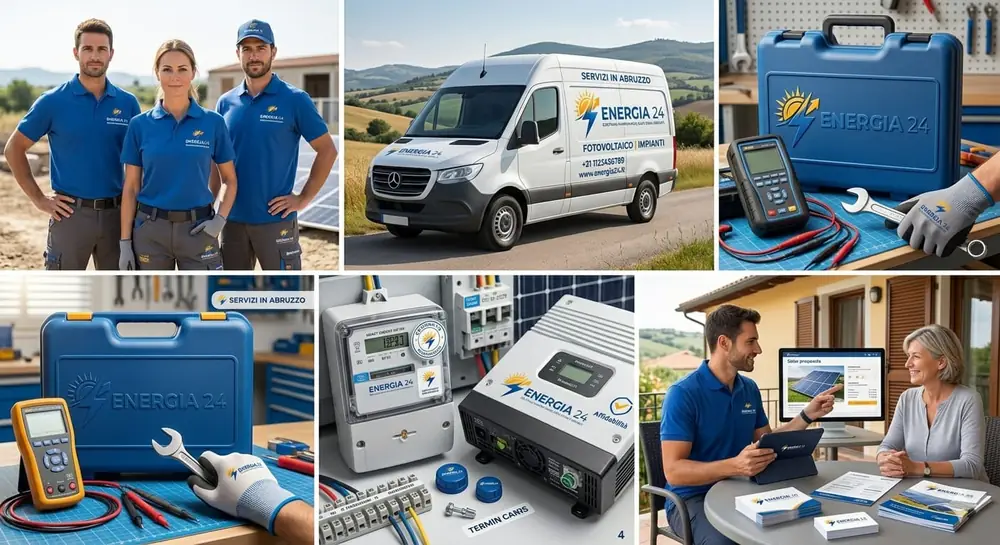 Il team Energia 24 con strumenti di misura e furgoni aziendali